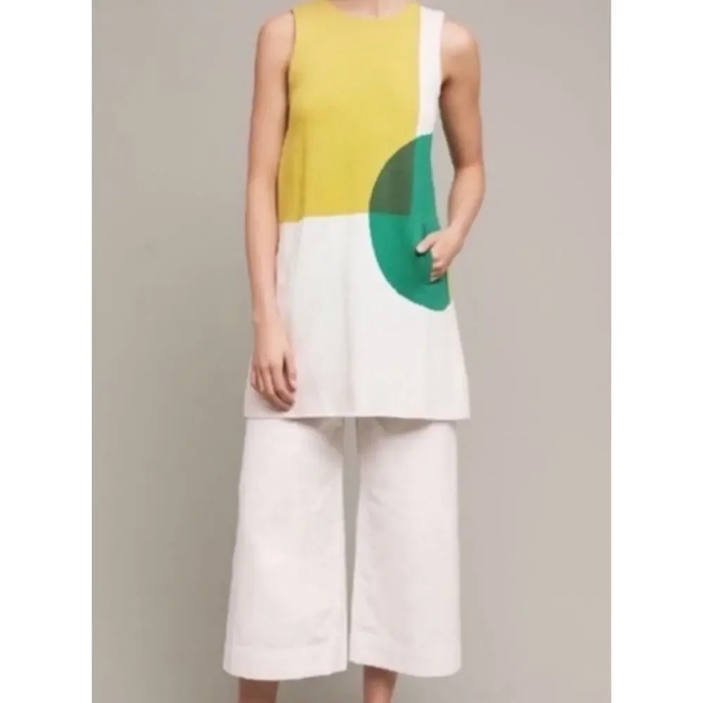 MOTH Anthropologie Green Yellow Retro Mod Sleeveless Colorblock Mini Dress Small - Picture 2 of 6
